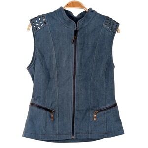 Montana Clothing Co‎ Womens Blue Studded Denim Vest Zip Up Size Small NWT